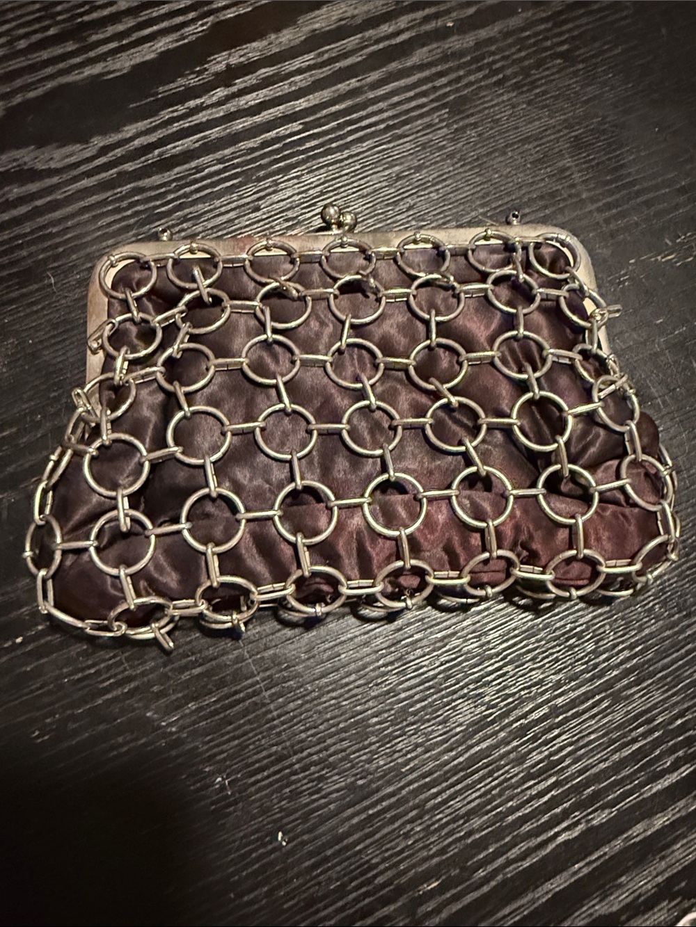 Classic /Vintage Satin Evening Clutch with Silver Chain Overlay